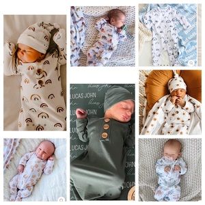 Caden Lane 3 knotted gowns, 4 footies